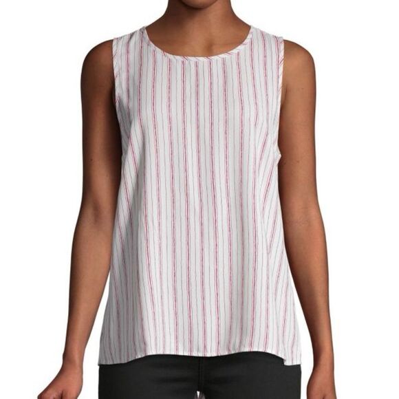 BCBGMaxAzria Striped Split Back Hem Sleeveless Tank Top Shirt Red White XS - Picture 1 of 14